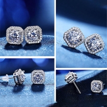 Fashion Rhinestone Inlaid Square Shaped Stud Earrings