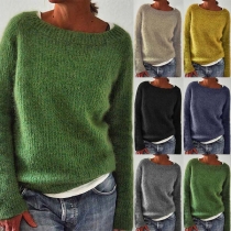 Simple Style Long Sleeve Round Neck Solid Color Sweater