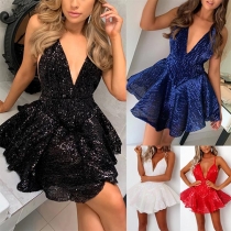 Sexy Backless Deep V-neck Sequin Sling Dress