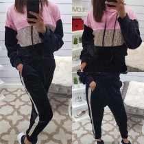 Fashion Contrast Color Sequin Spliced Hooded Sports Suit(It runs big)