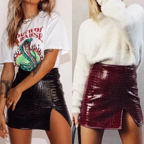 Sexy Slit Hem High Waist Slim Fit PU Leather Skirt
