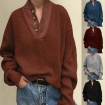 Fashion Solid Color Long Sleeve Stand Collar Knit Top