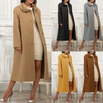 Elegant Solid Color Long Sleeve Single-breasted Woolen Coat