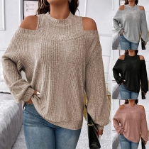 Sexy Off-shoulder Long Sleeve Solid Color Sling Sweater