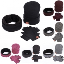 Fashion Knit Beanie + Infinite Scarf + Gloves Three-piece Set