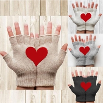 Fashion Heart Pattern Half Finger Knit Gloves