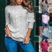 Sexy Backless Long Sleeve Round Neck Solid Color Sweater