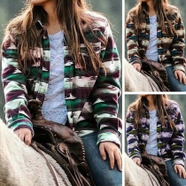 Fashion Long Sleeve POLO Collar Printed Shirt Coat