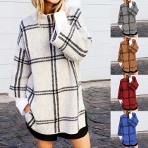 Fashion Long Sleeve Round Neck Loose Plaid Knit Top