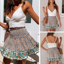 Fashion High Waist Ruffle Hem Printed Skirt