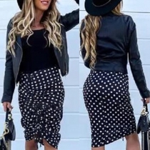 Fashion High Waist Side-drawstring Dots Printed Skirt