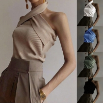 Sexy Off-shoulder Solid Color Halter Knit Top