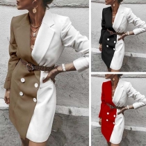 OL Style Long Sleeve Contrast Color Double-breasted Suit Coat