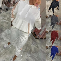Fashion Bling-bling Sequined Spliced Two-piece Sport Set Consist of  Hooded Sweatshirt + Pants