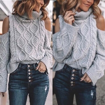 Sexy Off-shoulder Long Sleeve Turtleneck Solid Color Sweater
