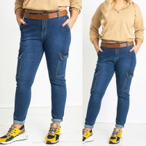 Fashion High Waist Side-pocket Slim Fit Jeans
