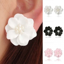 Fashion Imitation Pearl Inlaid Camellia Shaped Stud Earrings