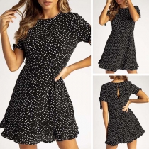 Fresh Style Short Sleeve Round Neck Ruffle Hem Printed Dress