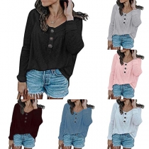 Fashion Solid Color Long Sleeve Round Neck Loose T-shirt