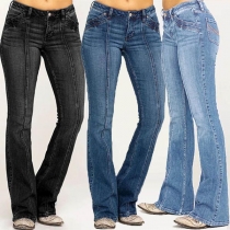 Fashion Middle Waist Slim Fit Denim Flared Pants