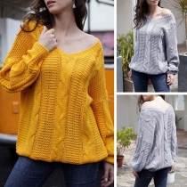 Fashion Solid Color Long Sleeve V-neck Loose Sweater