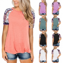 Fashion Printed Spliced Short Sleeve Round Neck T-shirt
