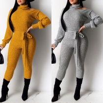 Sexy Off-shoulder Long Sleeve Turtleneck Slim Fit Jumpsuit