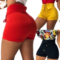 Fashion Solid Color High Waist Shorts