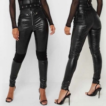 Fashion High Waist Slim Fit PU Leather Pants