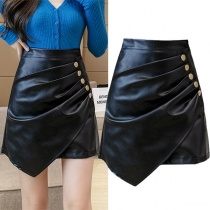 Sexy High Waist Irregular Hem Slim Fit PU Leather Skirt