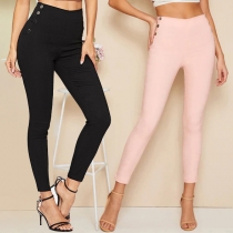 Fashion Solid Color High Waist Slim Fit Pants