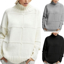 Fashion Solid Color Long Sleeve Mock Neck Loose Sweater