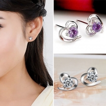Fashion Rhinestone Inlaid Heart Shaped Stud Earrings