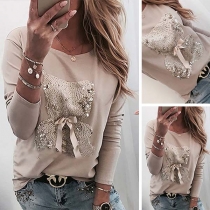 Fashion Sequin Spliced Long Sleeve Round Neck T-shirt