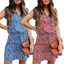 Fresh Style Sleeveless V-neck Printed Dress