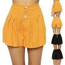 Fashion Solid Color High Waist Wide-leg Shorts