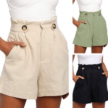 Fashion Solid Color High Waist Shorts