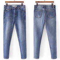 Retro Style High Waist Slim Fit Plush Lining Jeans