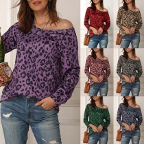 Fashion Long Sleeve Round Neck Leopard Printed T-shirt