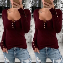 Fashion Solid Color Long Sleeve Round Neck Slim Fit T-shirt