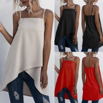Sexy Backless Crossover High-low Hem Solid Color Sling Top