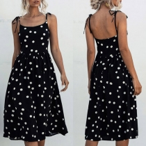 Sexy Backless High Waist Dots Printed Sling Dress