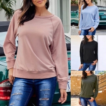 Casual Style Long Sleeve Round Neck Solid Color Sweatshirt