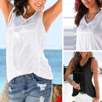 Fashion Solid Color Sleeveless V-neck Loose Top