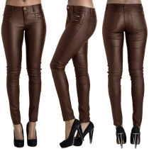 Fashion High Waist Slim Fit PU Leather Pants
