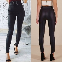 Fashion Lace-up High Waist Slim Fit PU Leather Pants