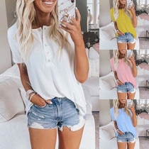 Fashion Solid Color Short Sleeve Round Neck T-shirt