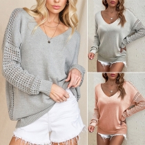 Sexy Backless Lace Spliced Long Sleeve Round Neck Sweatshirt