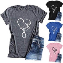 Fashion Letters Printed Short Sleeve Round Neck T-shirt