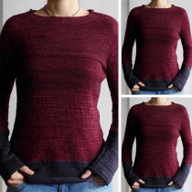 Fashion Contrast Color Long Sleeve Round Neck Sweater